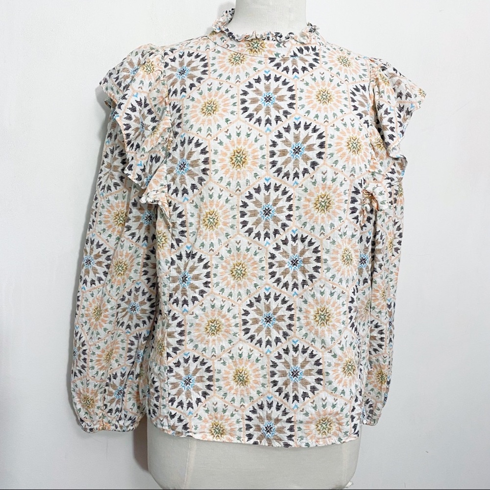 A.N.A. Cottage core prairie high ruffle neck and shoulder puff sleeve top 0X